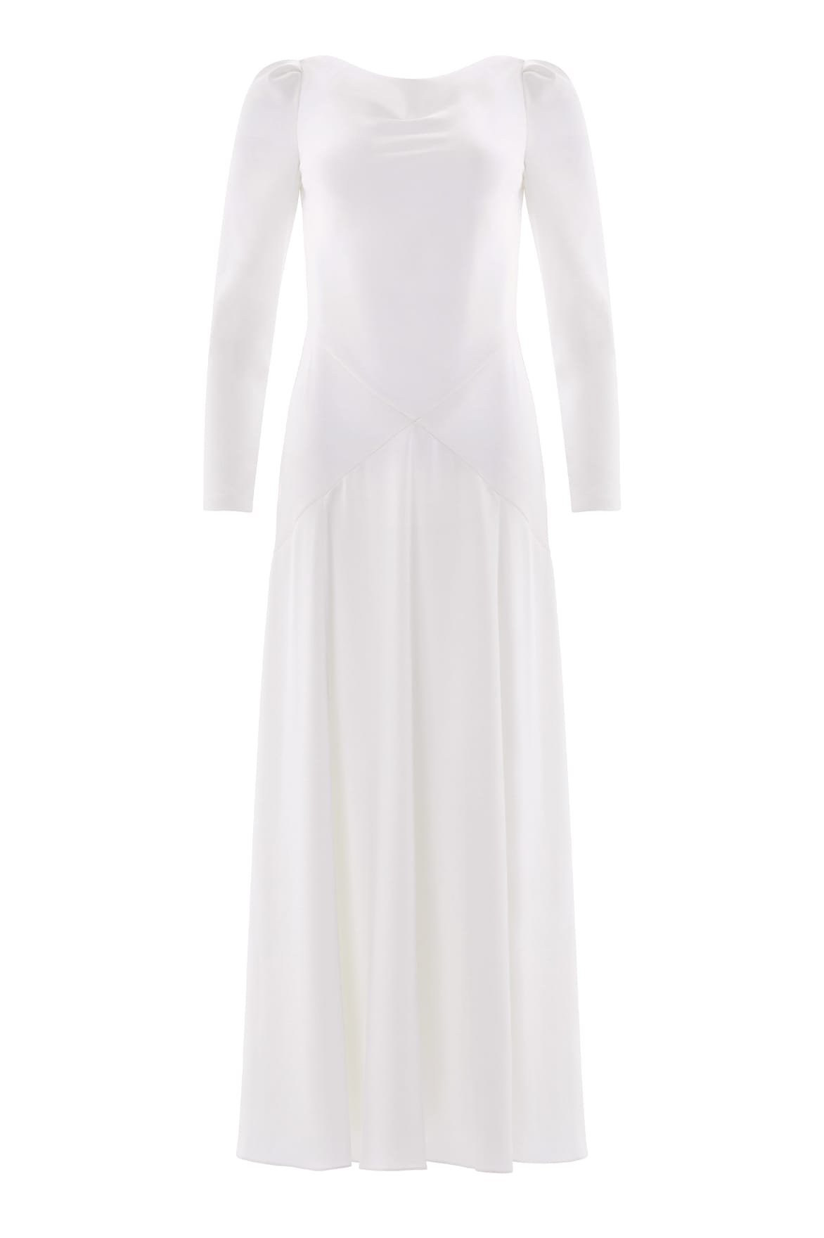 Needle & Thread Evangeline Satin Cowl Neck Long Sleeve Gown in Chalk - Dresses - British Luxury Evening Wear at Coveti