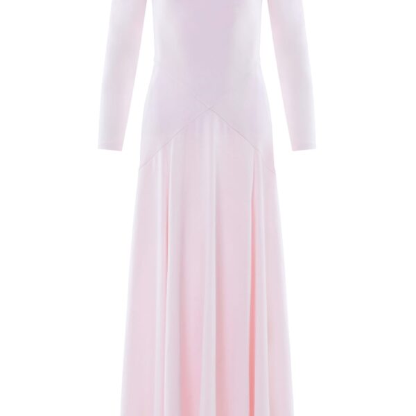 Needle & Thread Evangeline Satin Cowl Neck Long Sleeve Gown in Shell - Dresses - British Luxury Evening Wear at Coveti