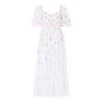 Needle & Thread Flora Ditsy Cotton Ankle Gown in Chalk - Dresses - British Luxury Evening Wear at Coveti