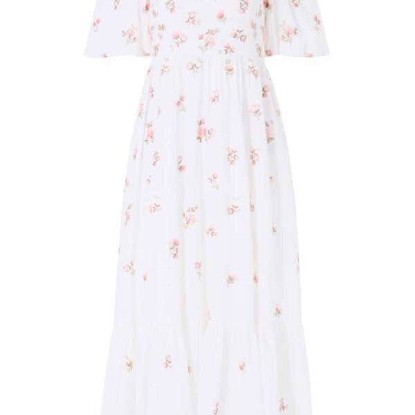 Needle & Thread Flora Ditsy Cotton Ankle Gown in Chalk - Dresses - British Luxury Evening Wear at Coveti