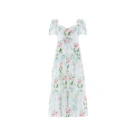 Needle & Thread Floral Ribbon Cotton Ballerina Dress in Optic White/Blue - Dresses - British Luxury Evening Wear at Coveti