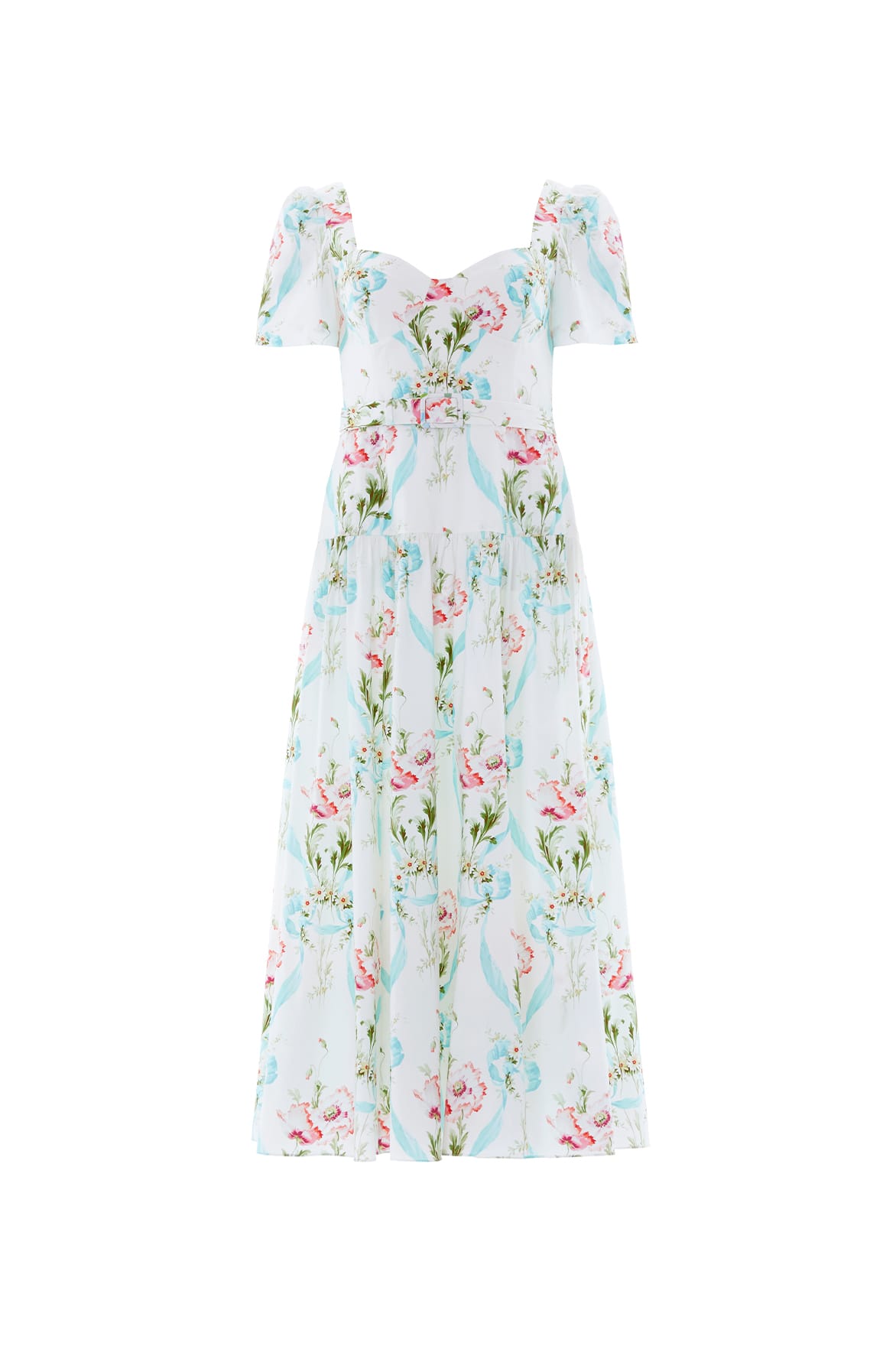 Needle & Thread Floral Ribbon Cotton Ballerina Dress in Optic White/Blue - Dresses - British Luxury Evening Wear at Coveti