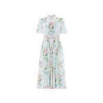 Needle & Thread Floral Ribbon Cotton Short Sleeve Ballerina Dress in Optic White/Blue - Dresses - British Luxury Evening Wear at Coveti