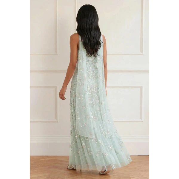 Needle & Thread Forget-Me-Not Strapless Gown in Sea Mist/Multi - Dresses - British Luxury Evening Wear at Coveti