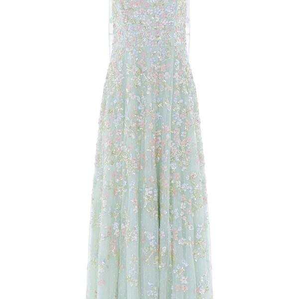Needle & Thread Forget-Me-Not Strapless Gown in Sea Mist/Multi - Dresses - British Luxury Evening Wear at Coveti