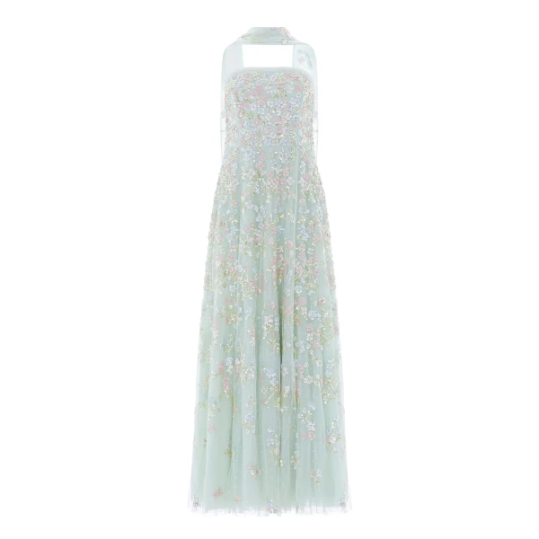 Needle & Thread Forget-Me-Not Strapless Gown in Sea Mist/Multi - Dresses - British Luxury Evening Wear at Coveti