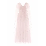 Needle & Thread Freesia Shimmer Cape Sleeve Ankle Gown in Opal - Dresses - British Luxury Evening Wear at Coveti