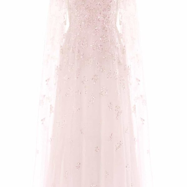 Needle & Thread Freesia Shimmer Cape Sleeve Ankle Gown in Opal - Dresses - British Luxury Evening Wear at Coveti