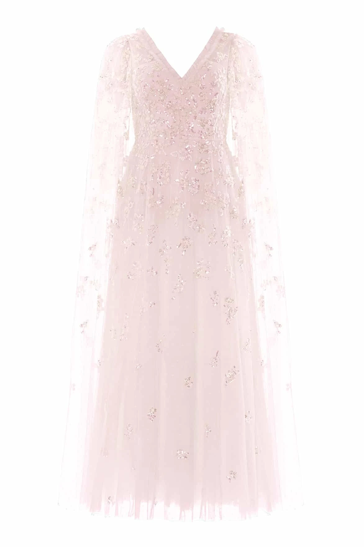 Needle & Thread Freesia Shimmer Cape Sleeve Ankle Gown in Opal - Dresses - British Luxury Evening Wear at Coveti Needle & Thread Freesia Shimmer Cape Sleeve Ankle Gown in Opal - Dresses - British Luxury Evening Wear at Coveti