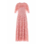 Needle & Thread Freya Cape Ankle Gown in Misty Rose - Dresses - British Luxury Evening Wear at Coveti