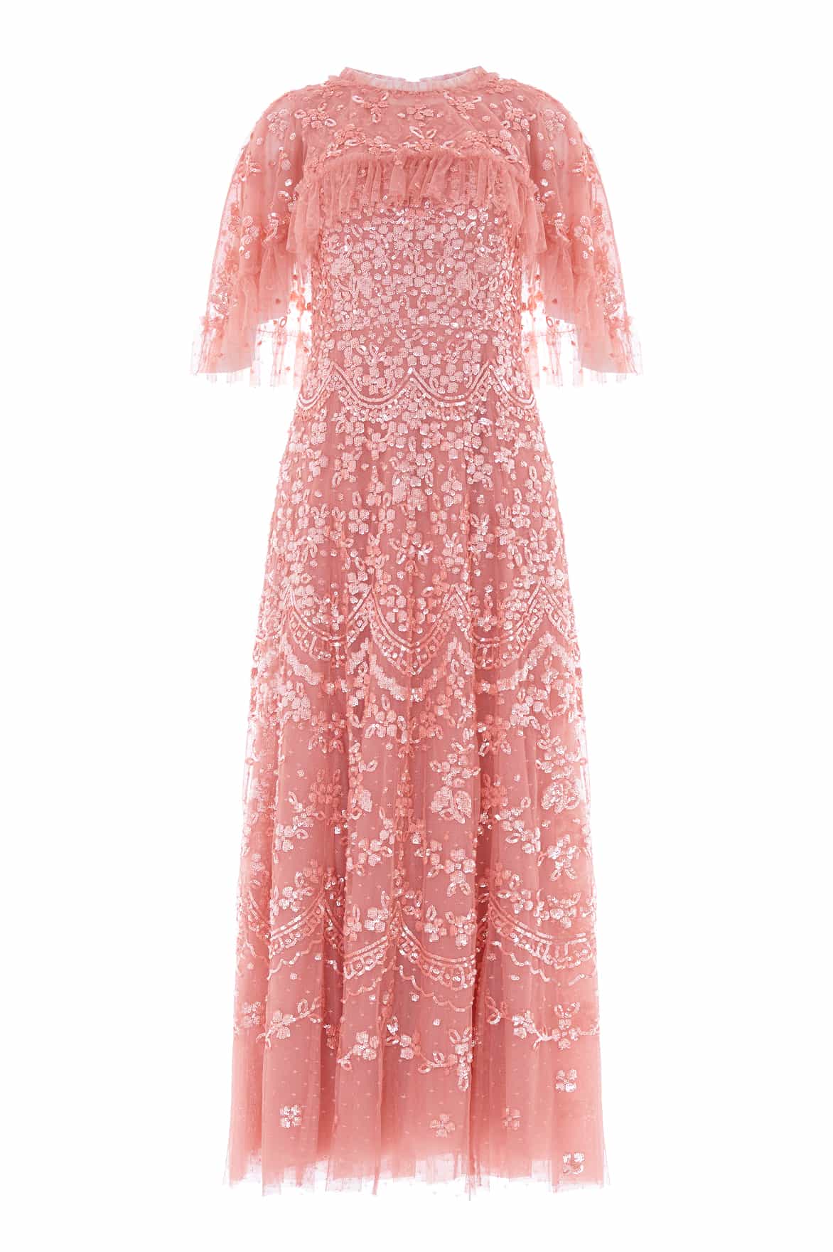 Needle & Thread Freya Cape Ankle Gown in Misty Rose - Dresses - British Luxury Evening Wear at Coveti