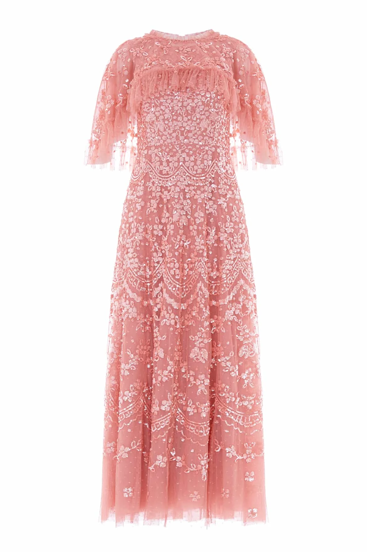 Needle & Thread Freya Cape Ankle Gown in Misty Rose - Dresses - British Luxury Evening Wear at Coveti Needle & Thread Freya Cape Ankle Gown in Misty Rose - Dresses - British Luxury Evening Wear at Coveti