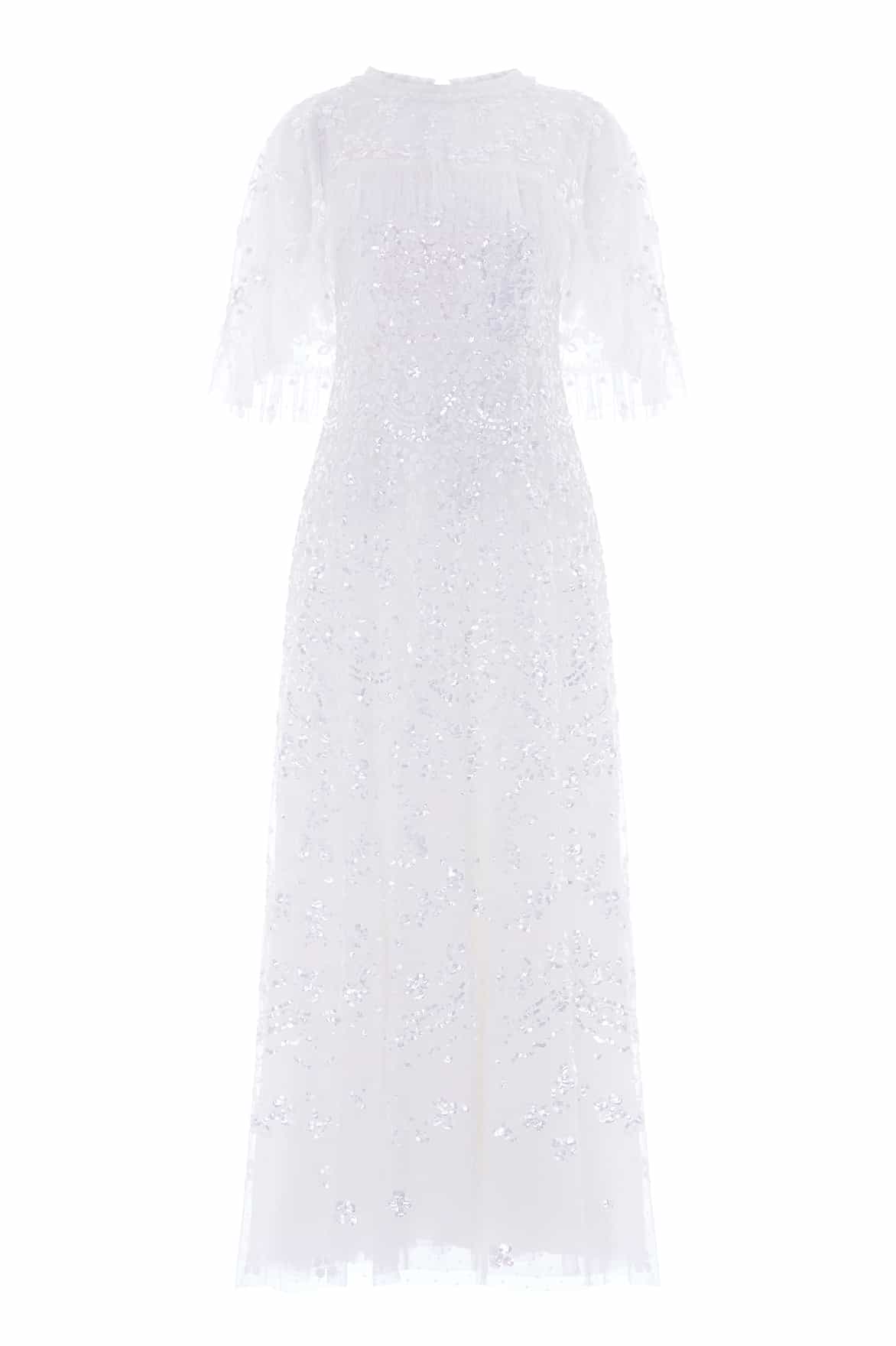 Needle & Thread Freya Cape Ankle Gown in Swan White - Dresses - British Luxury Evening Wear at Coveti