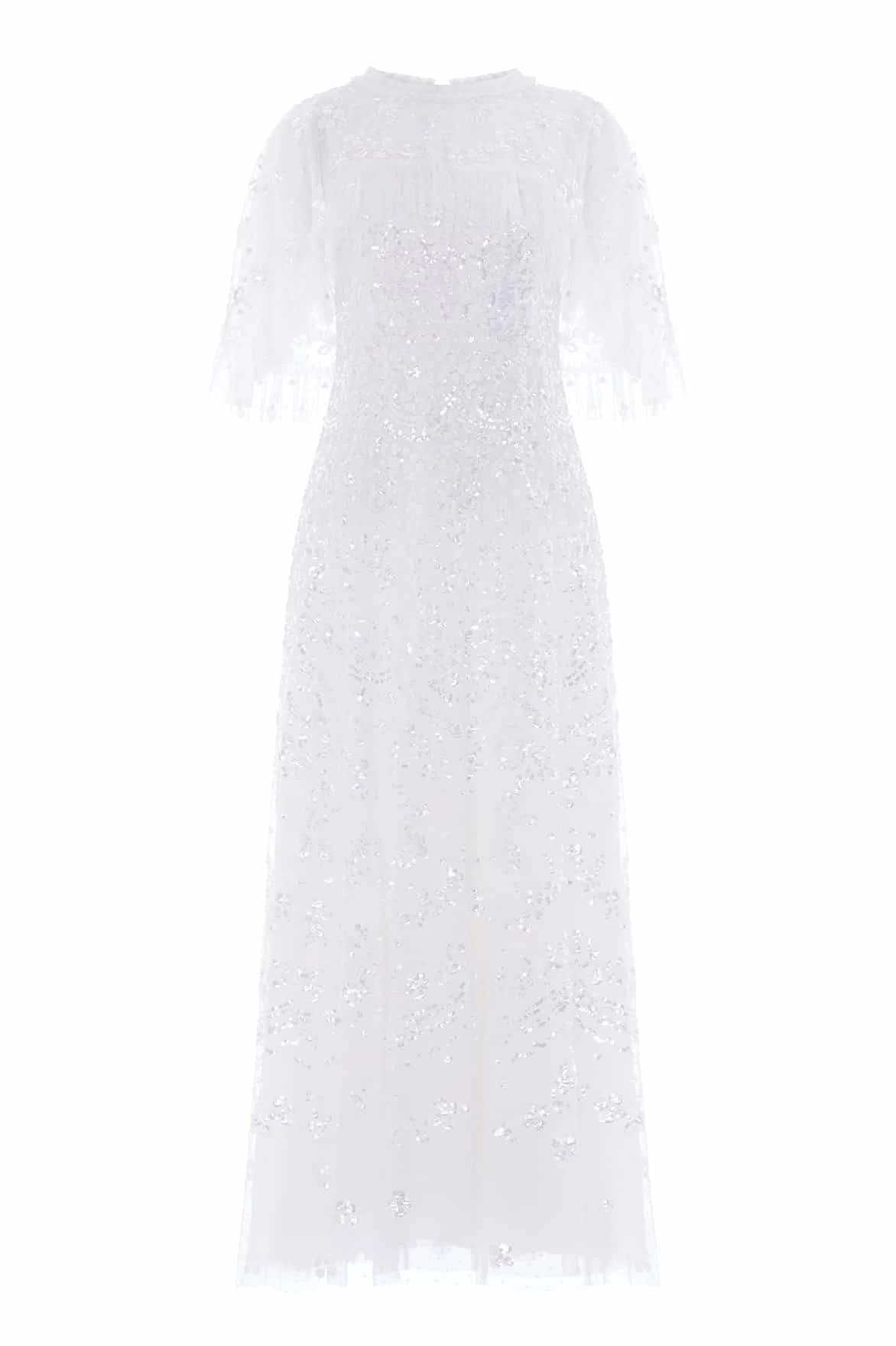 Needle & Thread Freya Cape Ankle Gown in Swan White - Dresses - British Luxury Evening Wear at Coveti Needle & Thread Freya Cape Ankle Gown in Swan White - Dresses - British Luxury Evening Wear at Coveti