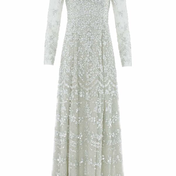 Needle & Thread Freya Long Sleeve Gown in Seafoam - Dresses - British Luxury Evening Wear at Coveti