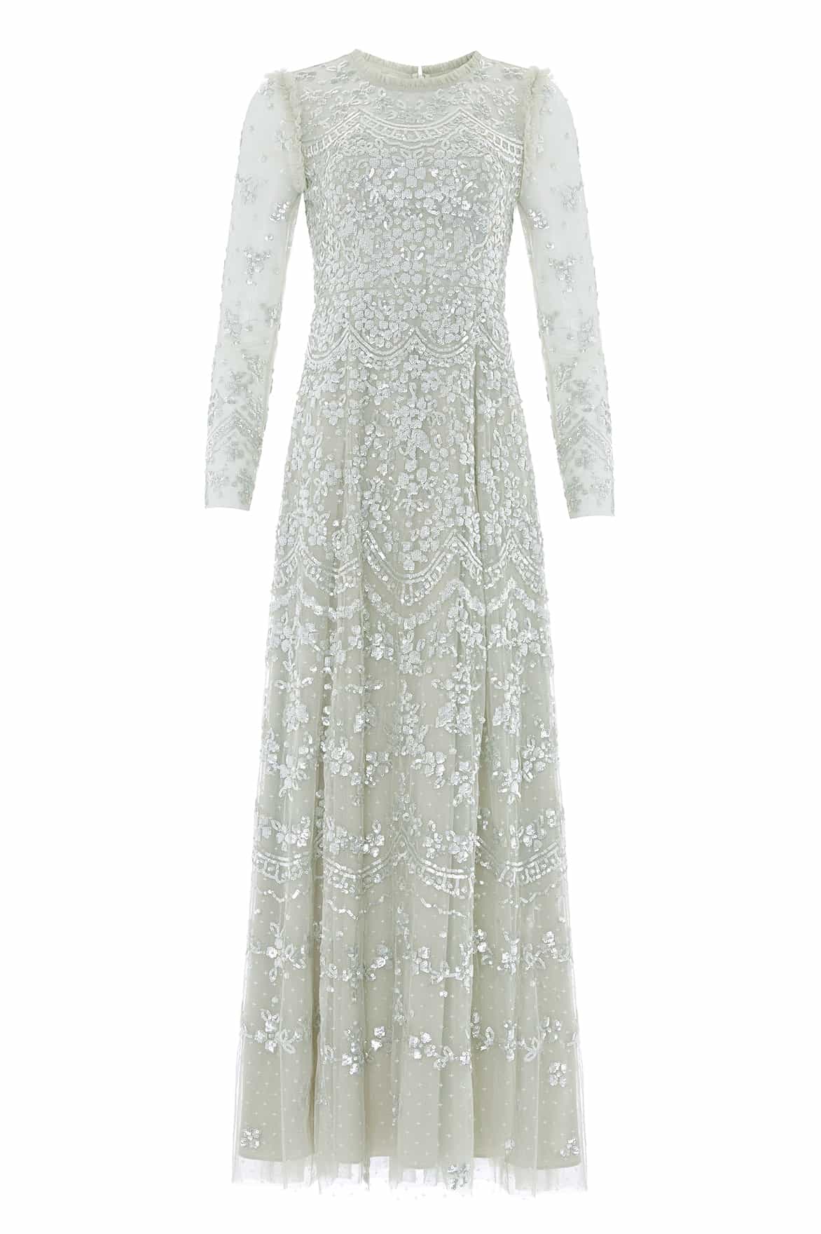 Needle & Thread Freya Long Sleeve Gown in Seafoam - Dresses - British Luxury Evening Wear at Coveti
