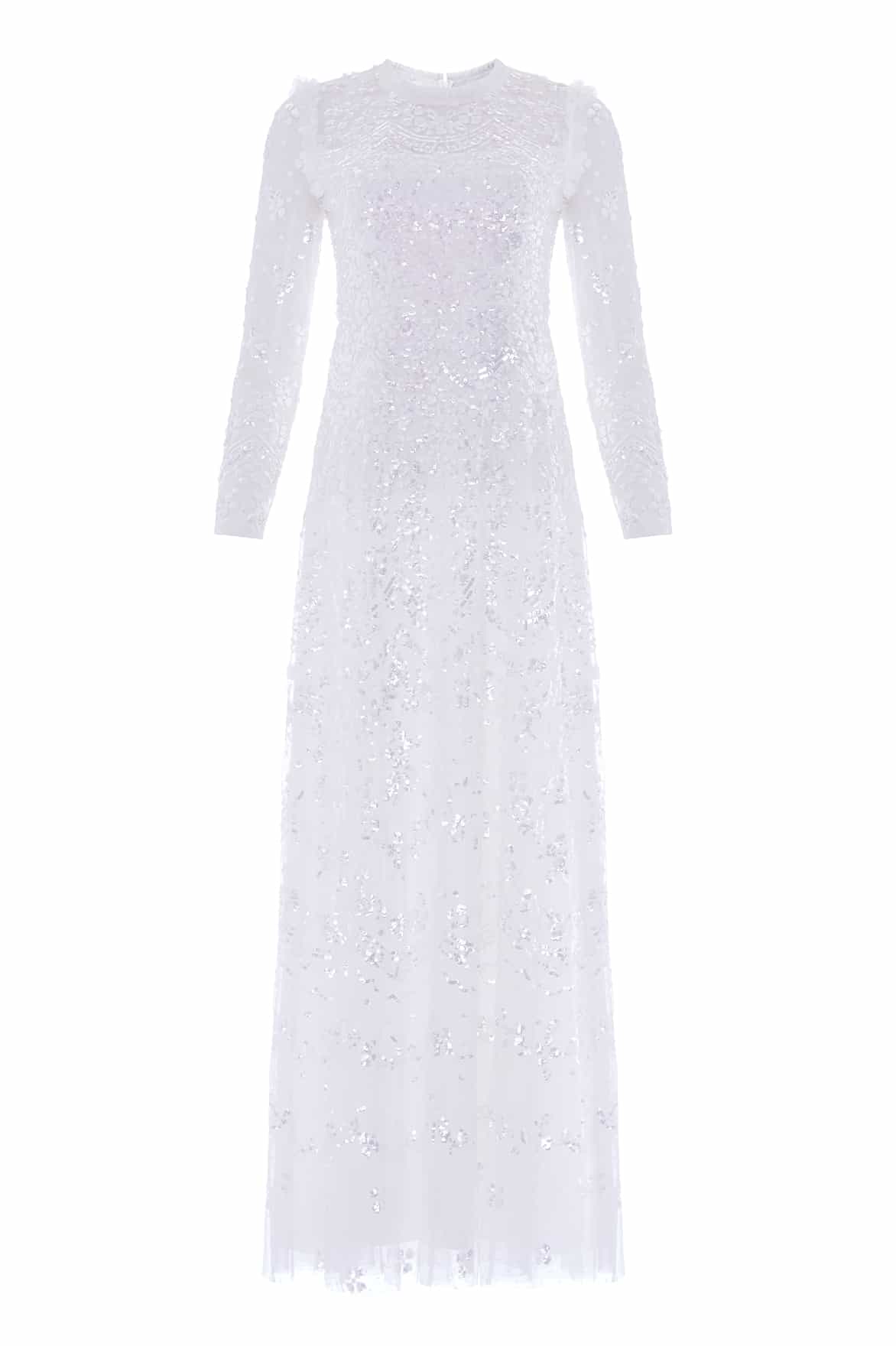 Needle & Thread Freya Long Sleeve Gown in Swan White - Dresses - British Luxury Evening Wear at Coveti