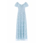 Needle & Thread Freya V-Neck Gown in Aqua - Dresses - British Luxury Evening Wear at Coveti