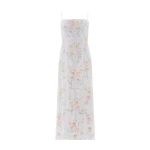 Needle & Thread Garden Rose Dot Cami Ankle Gown in Swan White/Pastel - Dresses - British Luxury Evening Wear at Coveti