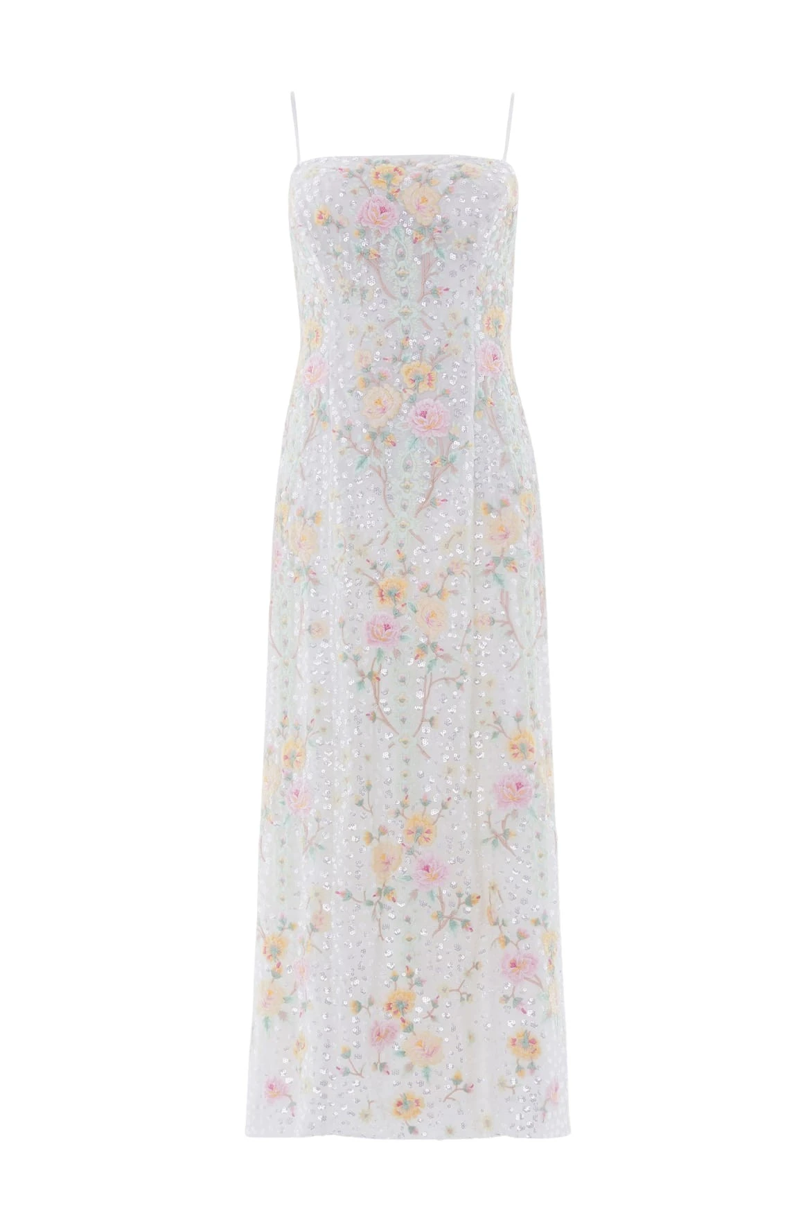 Needle-Thread-Garden-Rose-Dot-Cami-Ankle-Gown-in-Swan-WhitePastel-Coveti68608_nobg Needle & Thread Garden Rose Dot Cami Ankle Gown in Swan White/Pastel - Dresses - British Luxury Evening Wear at Coveti