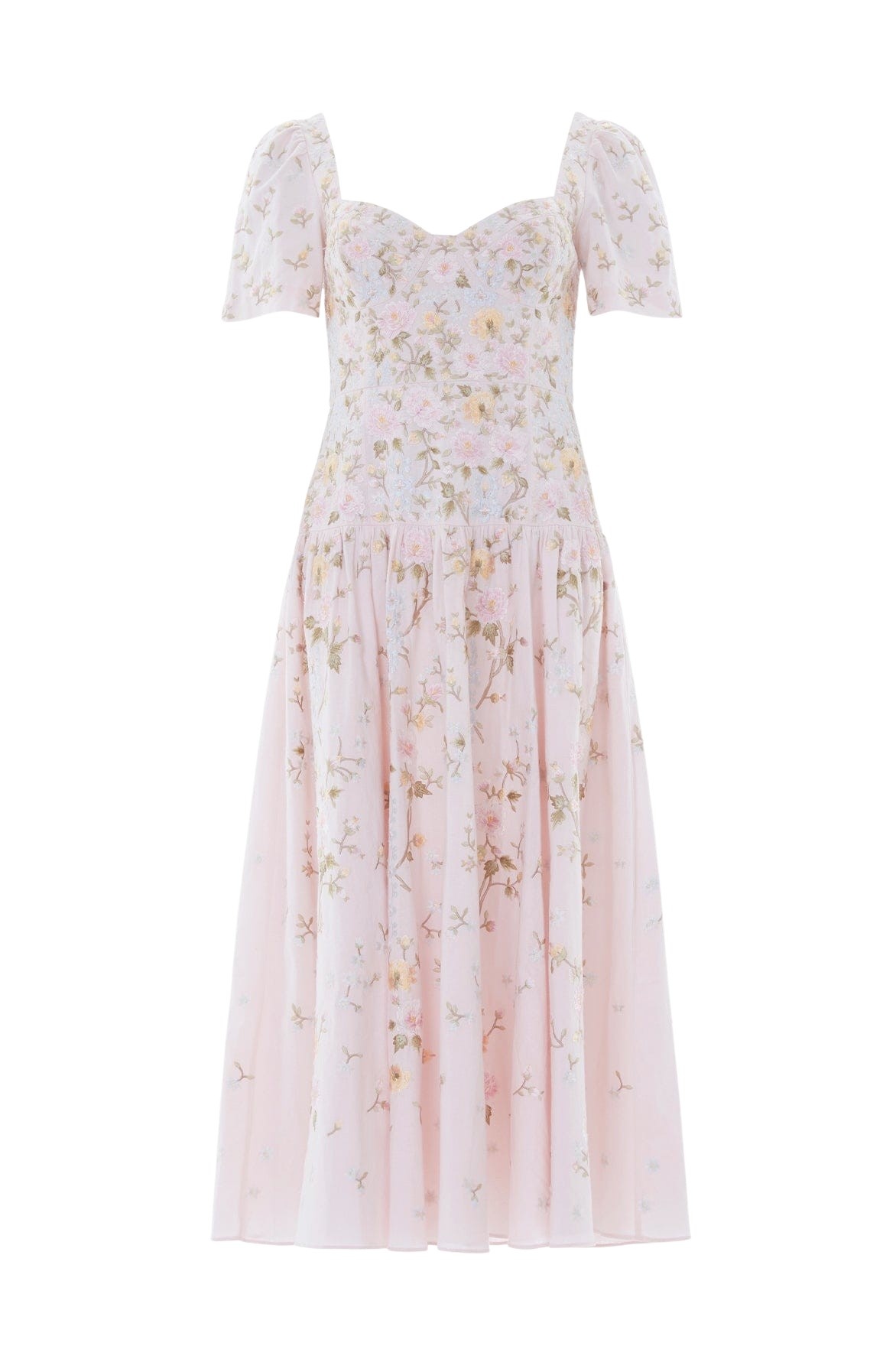Needle & Thread Garden Rose Linen Blend Ballerina Dress in Shell/Pastel Blue - Dresses - British Luxury Evening Wear at Coveti