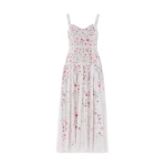 Needle & Thread Garden Rose Linen Blend Sleeveless Ankle Gown in Swan White/Bright - Dresses - British Luxury Evening Wear at Coveti