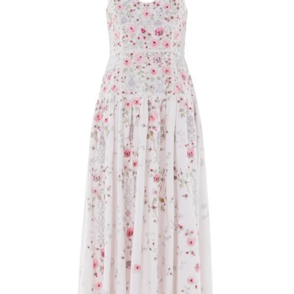 Needle & Thread Garden Rose Linen Blend Sleeveless Ankle Gown in Swan White/Bright - Dresses - British Luxury Evening Wear at Coveti