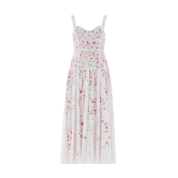 Needle & Thread Garden Rose Linen Blend Sleeveless Ankle Gown in Swan White/Bright - Dresses - British Luxury Evening Wear at Coveti