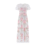 Needle & Thread Garden Rose Short Sleeve Ankle Gown in Swan White/Bright - Dresses - British Luxury Evening Wear at Coveti