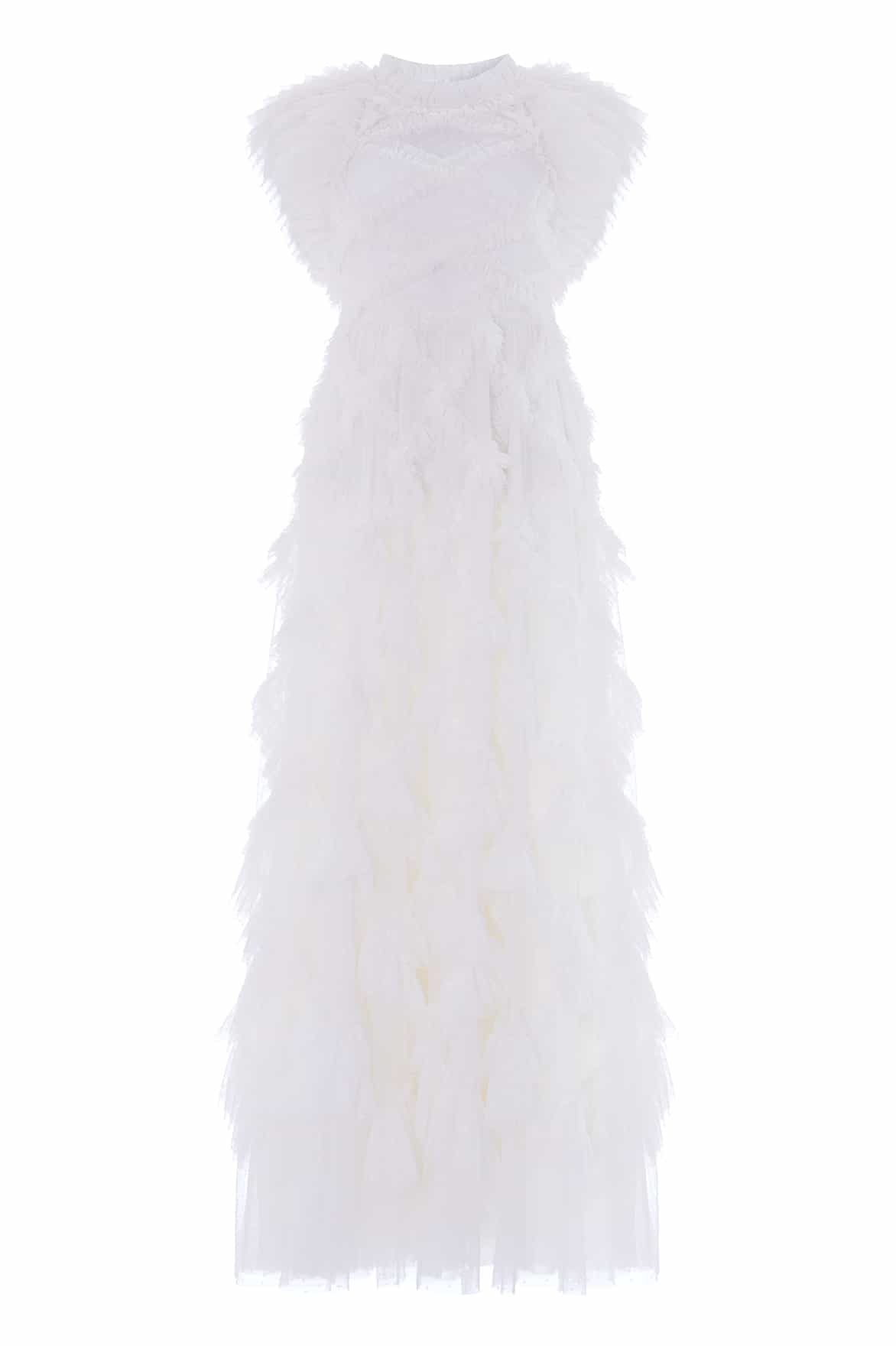 Needle & Thread Genevieve Ruffle Gown in Swan White - Dresses - British Luxury Evening Wear at Coveti