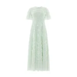 Needle & Thread Gianna Ruffle Short Sleeve Ankle Gown in Sea Mist - Dresses - British Luxury Evening Wear at Coveti