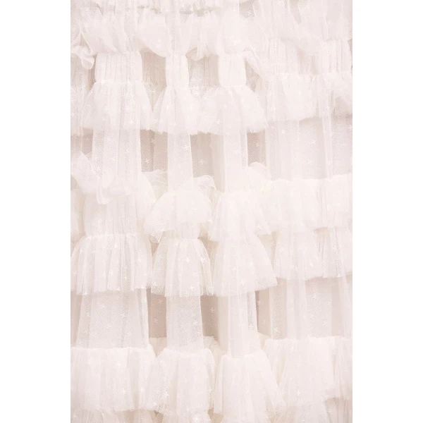 Needle & Thread Lisette Ruffle Off-Shoulder Gown in Swan White - Dresses - British Luxury Evening Wear at Coveti