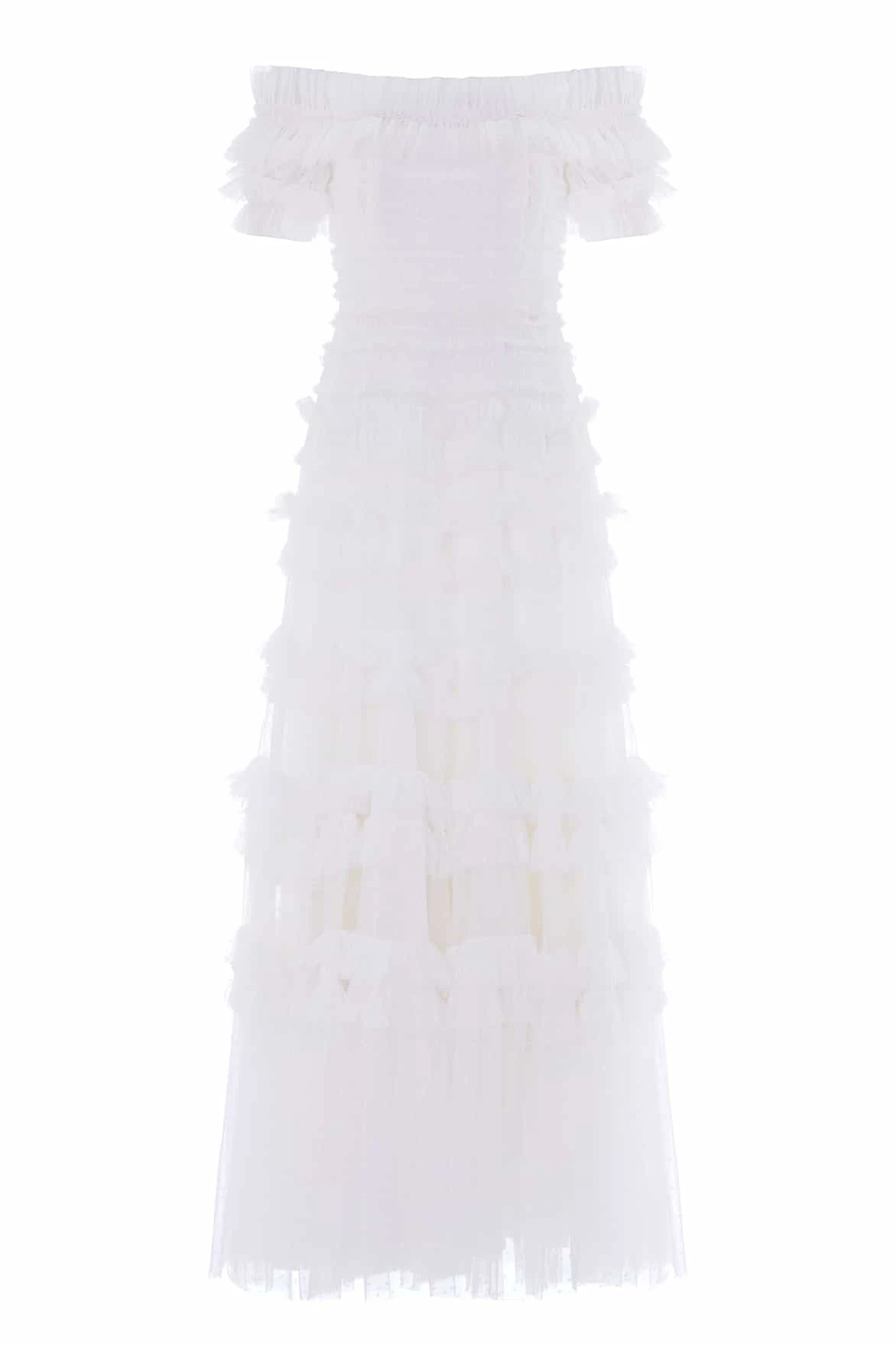 Needle & Thread Lisette Ruffle Off-Shoulder Gown in Swan White - Dresses - British Luxury Evening Wear at Coveti Needle & Thread Lisette Ruffle Off-Shoulder Gown in Swan White - Dresses - British Luxury Evening Wear at Coveti