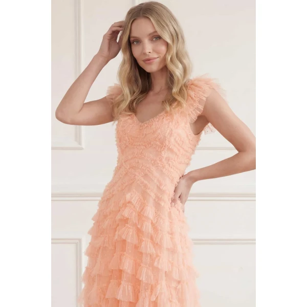 Needle & Thread Lola Backless Gown in Apricot Blush - Dresses - British Luxury Evening Wear at Coveti