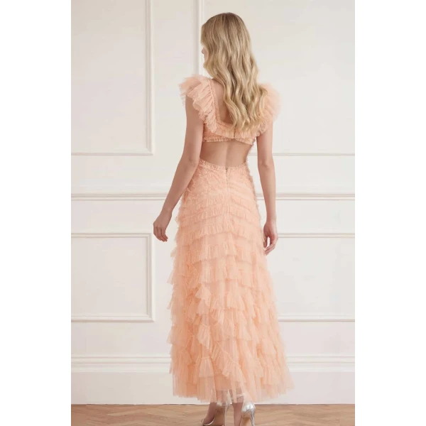 Needle & Thread Lola Backless Gown in Apricot Blush - Dresses - British Luxury Evening Wear at Coveti
