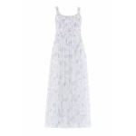 Needle & Thread Magnolia Ditsy Chiffon Smocked Cami Ankle Gown in White/Aqua - Dresses - British Luxury Evening Wear at Coveti