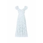 Needle & Thread Magnolia Ditsy Lola Backless Ballerina Dress in White/Aqua - Dresses - British Luxury Evening Wear at Coveti