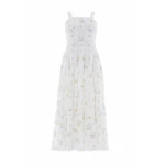 Needle & Thread Magnolia Ditsy Sophia Bib Ankle Gown in White/Aqua - Dresses - British Luxury Evening Wear at Coveti