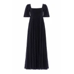 Needle & Thread Marisol Cotton Broderie Short Sleeve Ankle Gown in Jet Black - Dresses - British Luxury Evening Wear at Coveti