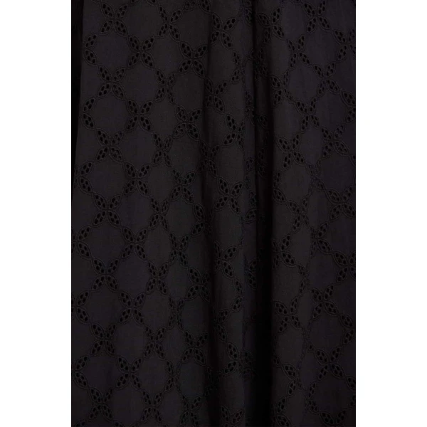 Needle & Thread Marisol Cotton Broderie Short Sleeve Ankle Gown in Jet Black - Dresses - British Luxury Evening Wear at Coveti