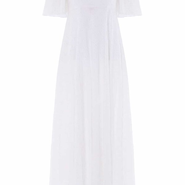 Needle & Thread Marisol Cotton Broderie Short Sleeve Ankle Gown in Optic White - Dresses - British Luxury Evening Wear at Coveti