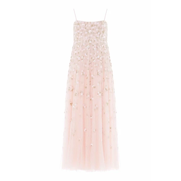 Needle & Thread Meadow Ditsy Cami Ankle Gown in Opal/Peach - Dresses - British Luxury Evening Wear at Coveti