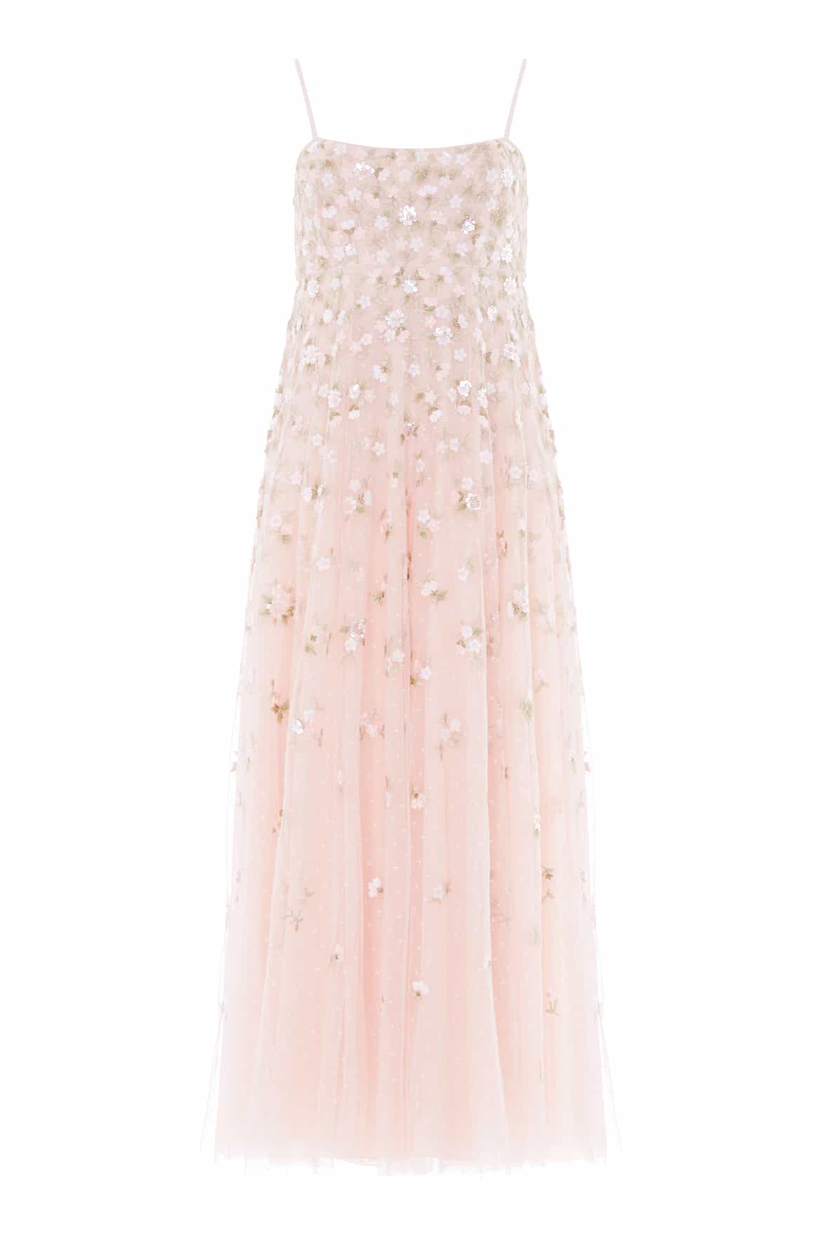 Needle & Thread Meadow Ditsy Cami Ankle Gown in Opal/Peach - Dresses - British Luxury Evening Wear at Coveti