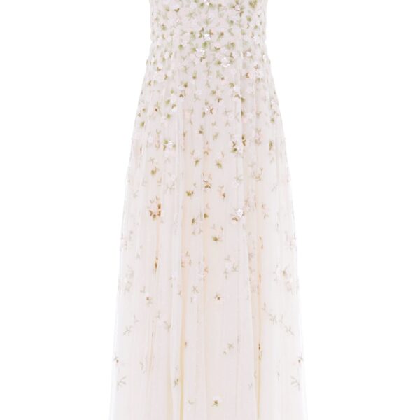 Needle & Thread Meadow Ditsy Cami Gown in Swan White/Peach - Dresses - British Luxury Evening Wear at Coveti