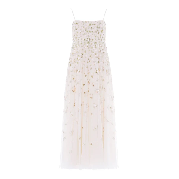 Needle & Thread Meadow Ditsy Cami Gown in Swan White/Peach - Dresses - British Luxury Evening Wear at Coveti