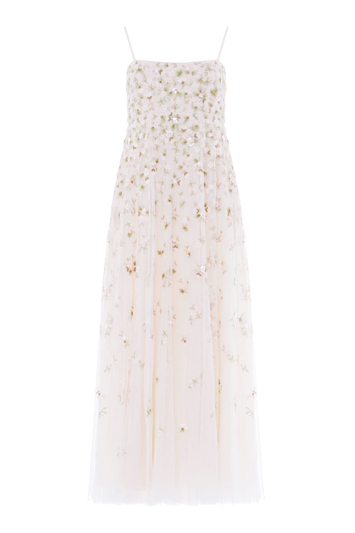Needle & Thread Meadow Ditsy Cami Gown in Swan White/Peach - Dresses - British Luxury Evening Wear at Coveti