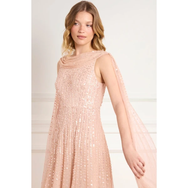 Needle & Thread Moonlight Sequin Ankle Gown in Biscuit - Dresses - British Luxury Evening Wear at Coveti