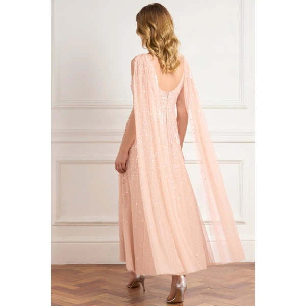 Needle & Thread Moonlight Sequin Ankle Gown in Biscuit - Dresses - British Luxury Evening Wear at Coveti