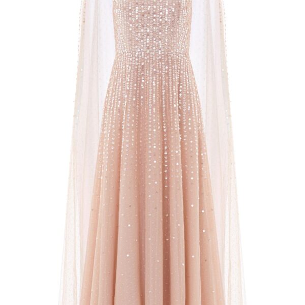 Needle & Thread Moonlight Sequin Ankle Gown in Biscuit - Dresses - British Luxury Evening Wear at Coveti