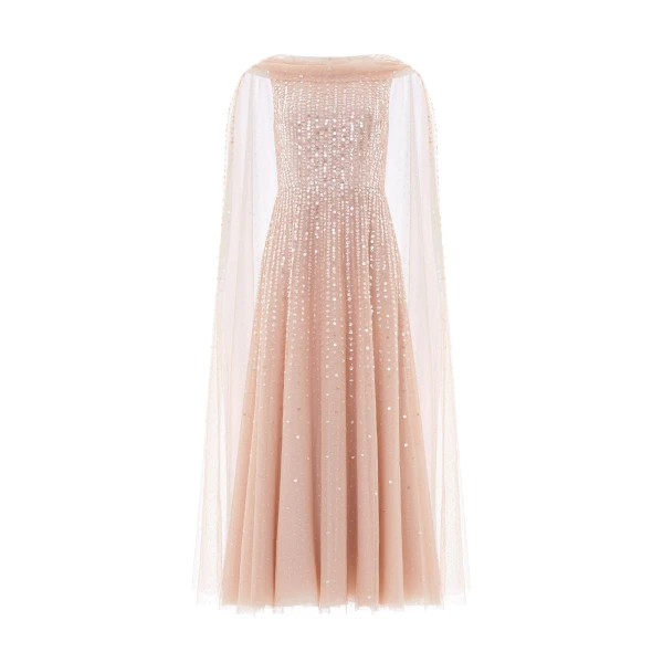 Needle & Thread Moonlight Sequin Ankle Gown in Biscuit - Dresses - British Luxury Evening Wear at Coveti